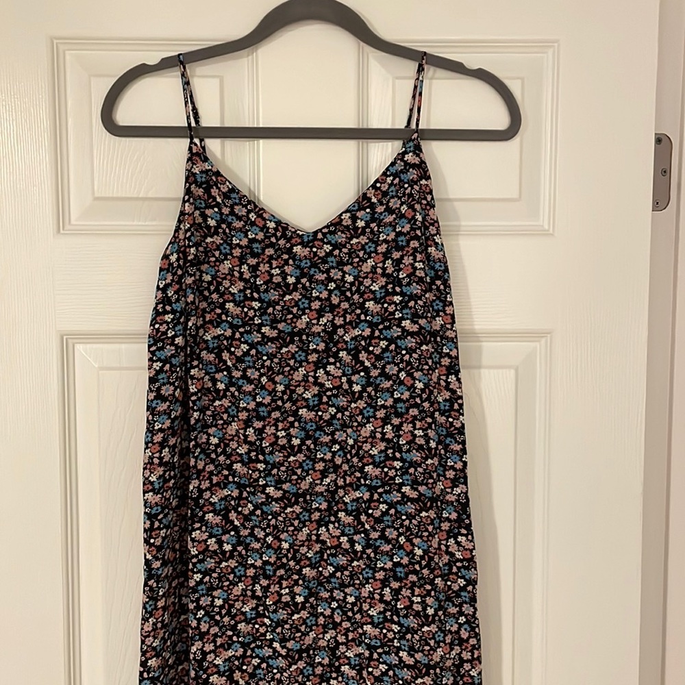 Madewell ditsy floral midi slip dress black adjustable straps size 6